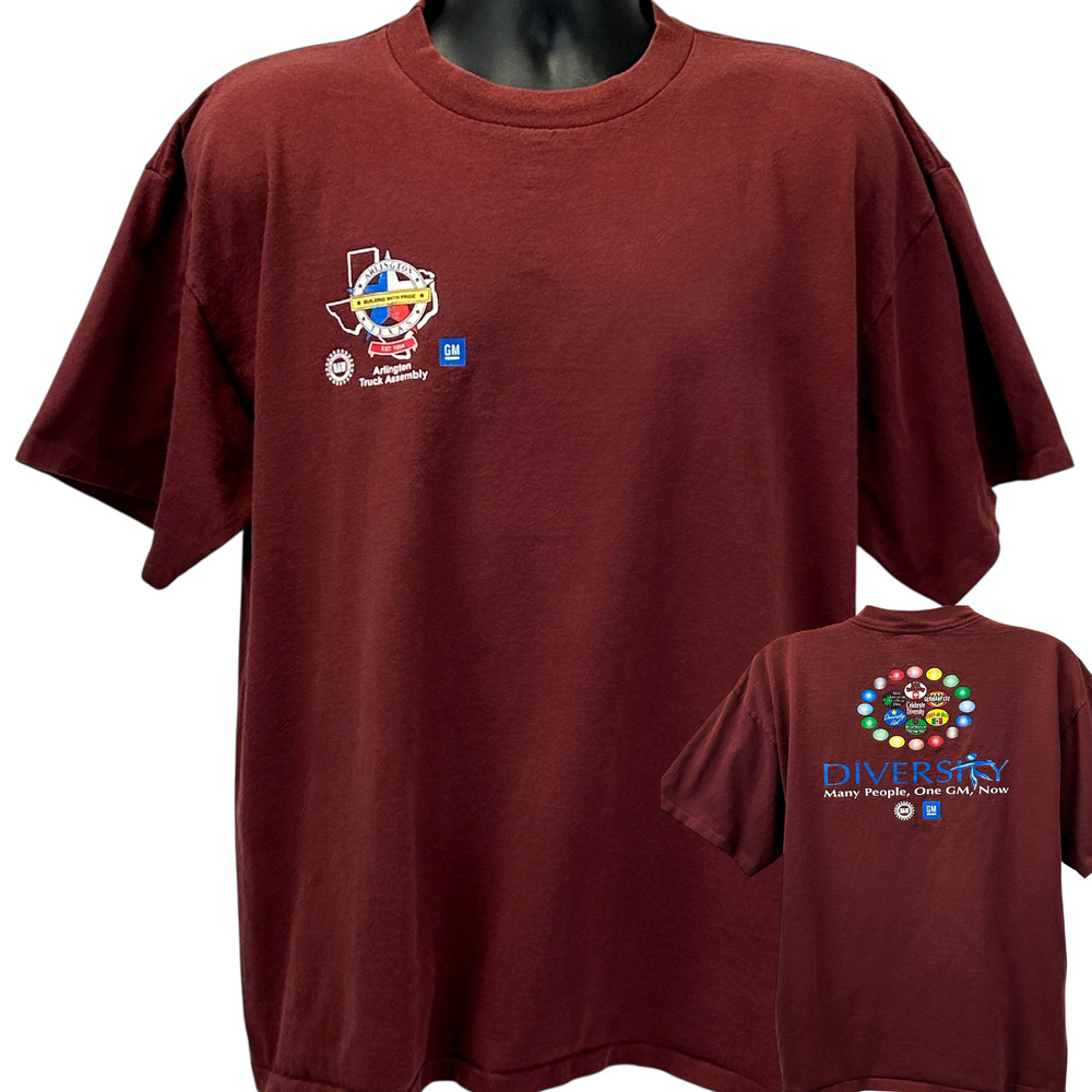 Vintage 90s GM Diversity T Shirt XL X-Large Red Arlington Texas Truck Assembly